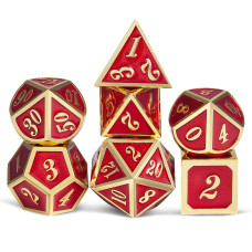 Ruby Red Dnd Metal Dice Dndnd 7Pcs Metallic Dd Dice Set For Dungeons And Dragons Game