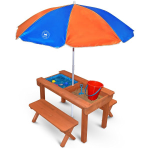 Back Bay Play Kids Sand And Water Table Premium Wooden Indoor Outdoor Convertible Picnic Table Activity Sensory Toy Playset Pr