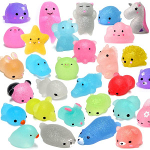 Orwine Squishies 28Pcs Mochi Squishys Toys 2Nd Generation Party Favors For Kids Birthday Gift For Girl Boy Glitter Mini Squishy