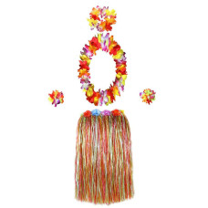 Bajotal Hawaiian Luau Hula Grass Skirt With Large Flower Costume Set For Dance Party Decorations Favors 24 Mutilcolor