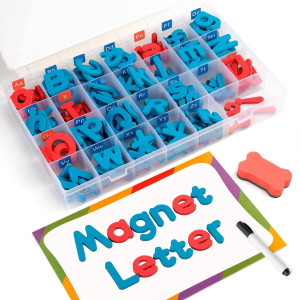 Coogam Magnetic Letters 251 Pcs With Magnetic Board And Storage Box Uppercase Lowercase Foam Alphabet Abc Magnets For Fridge R