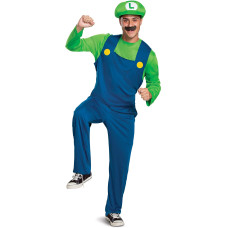 Luigi Costume, Official Nintendo Super Mario Bros Luigi Adult Costume With Hat And Mustache, Mens Size Xl (42-46)