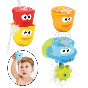 Yookidoo Baby Bath Toys Fill N Spill Set Of Four Stackable Cups With Suction Cup Ring Holder And Water Wheel Sensory Toy Fo