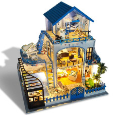 Kisoy Miniature Diy Dollhouse Kit With Furniture Accessories Creative Gift For Lovers And Friends Aegean Sea With Dust Proof C