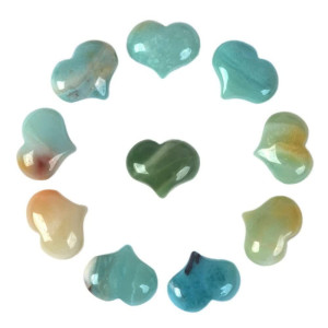 Justinstones Natural Amazonite Gemstone Healing Crystal 1 Inch Mini Puffy Heart Pocket Stone Iron Gift Box Pack Of 10