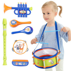 Iplay Ilearn Toddler Musical Instruments Toys Kids Drum Set Baby Trumpet Percussion Harmonica Maraca Flute Tambourine B