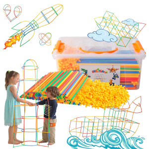 Zozoplay Straw Constructor Stem Building Toys 400 Piece Straws And Connectors Building Sets Colorful Motor Skills Interlocking P