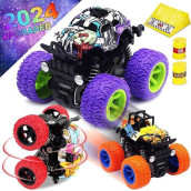 Monster Trucks Toys for Boys - Friction Powered 3-Pack Mini Push and Go Car Truck Playset for Boys Girls Toddler Aged 3 4 5 Year Old Gifts for Kids Birthday Christmas (Purple, Red, Orange, 3-Pack)