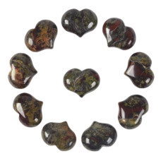 Natural Dragon Blood Jasper Gemstone Healing Crystal 1 Inch Mini Puffy Heart Pocket Stone Iron Gift Box Pack Of 10