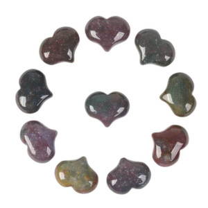 Natural Multicolor Indian Agate Gemstone Healing Crystal 1 Inch Mini Puffy Heart Pocket Stone Iron Gift Box Pack Of 10