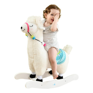 Labebe Baby Rocking Horse Plush Stuffed Animal Rocker Toy White Alpaca Rocker For Kid 1836 Months Rocking Toywooden Rocking Ho