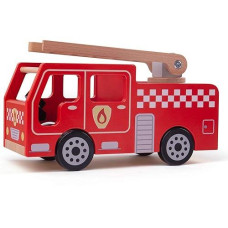 Bigjigs Toys city Wooden Fire Engine - Toy Fire Engine with Swivel Ladder , Kids Emergency Toy Vehicle for Ages 3 Years +, Quality Fire Engine Toys for Pretend Play