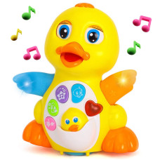 Yiosion Musical Flapping Yellow Duck Interactive Action Educational Learning Walking Light Up Dancing Toy For 1 Year Old Baby To