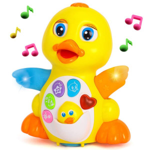 Yiosion Musical Flapping Yellow Duck Interactive Action Educational Learning Walking Light Up Dancing Toy For 1 Year Old Baby To