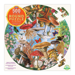 Eeboo Piece And Love Mushrooms And Butterflies 500 Piece Round Circle Jigsaw Puzzle Jigsaw Puzzle For Adults And Families Inc