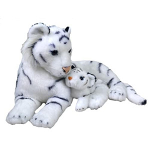 Wild Republic Mom & Baby White Tiger Plush, Stuffed Animal, Plush Toy, Gifts For Kids, Zoo Animals, 11"