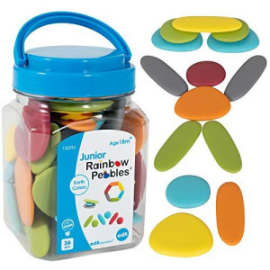 edxeducation - 13229 Rainbow Pebbles - Junior - Earth colors - Mini Jar - Ages 18M+ - Sorting and Stacking Stones - Early Math Manipulative for children - First counting and construction Toy
