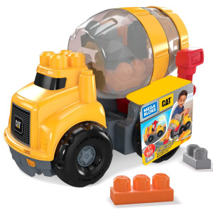 Mega Bloks Cat Toddler Blocks Building Toy Set, Cement Mixer Truck With 9 Pieces And Storage, Yellow, Ages 1+ Years