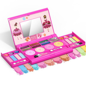 Tomons Kids Makeup Kit For Girl Washable Makeup Kit Fold Out Makeup Palette With Mirror Make Up Toy Cosmetic Kit Gifts For Gir