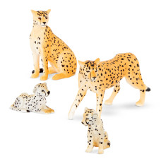 Terra By Battat - 4 Pcs Cheetah Toys Family Set - Plastic Cheetah Figurines - Realistic Zoo Animals - Collectible Safari Animals Figures For Kids 3+