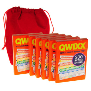 Qwixx 6 Replacement Score Pad Packs 1200 Score Sheets Bonus Red Velvet Drawstring Pouch Bundled Items