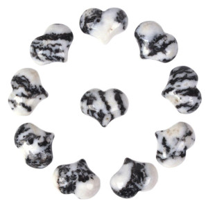 Natural Zebra Jasper Gemstone Healing Crystal 1 Inch Mini Puffy Heart Pocket Stone Iron Gift Box Pack Of 10