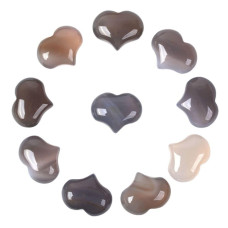 Gray Agate Gemstone Healing Crystal 1 Inch Mini Puffy Heart Pocket Stone Iron Gift Box Pack Of 10