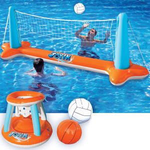 Joyin Inflatable Pool Float Set Volleyball Net Basketball Hoops Floating Swimming Game Toy For Kids And Adults Summer Floati