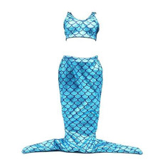 Popuid 18 Inch Doll Mermaid Costume Outfit Set For American Girl Doll Sparkly Mermaid Tail Swimsuit Princess Clothes (Blue)