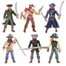 Haptime 6 Pcs Pirates Action Figure Playset With 6 Weaponssea Rover Pirate Men Toy Each 375 Inch Tall Great For Boys Kids C