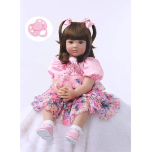 Icradle Cute 24 Inch 60 Cm Reborn Baby Doll Long Hair Girl Doll Soft Silicone Baby Real Life Baby Toddler Doll Toy For Ages 3