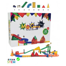 Maggenius Educational Colorful Magnetic Ultimate Self Driving Battery Powered Racing Set 33 Piece Started Kit