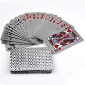 EAY Playing Cards Waterproof Plastic Playing Cards Poker Cards Luxury Sliver Foil Diamond Color Standard Size 52+2 Poker (Sliver)
