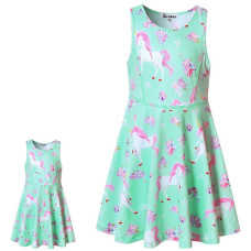 Green Flower Unicorn Dresses Matching Doll Girls 5T 6T Birthday Party Gifts