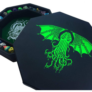 Fantasydicecthulhu Tomegreen Dice Tray 8 Octagon With Lid And Dice Staging Area Holds 5 Sets7 Dice Setstandard For Al