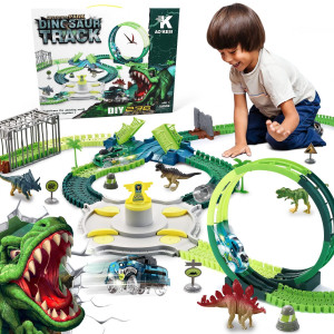 236 Pcs Dinosaur Toys Race Track Create A Dinosaur World Roadflexible 360