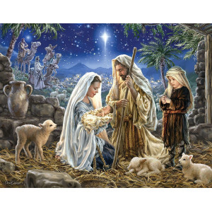 Springbok Let Us Adore Him 500 Piece Jigsaw Puzzle Illustration Of The Nativity Scene