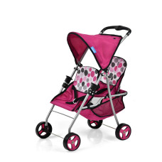 Hauck Pink Dot Doll Twin Stroller Retractable Canopy Easy To Fold For Storage Andor Travel Fits Dolls Up To 18