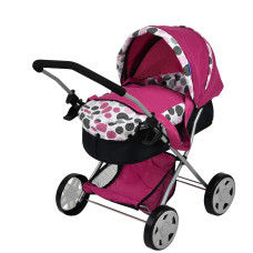 Hauck Pink Dot Doll Pram With Retractable Large Canopy Shopping Basket Removable Carry Cot Converts To A Bed