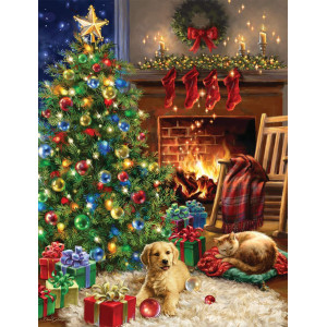 Springbok Christmas Morning 500 Piece Jigsaw Puzzle This Classic Scene Of A Cozy Christmas Morning Under The Tree Is Colorful