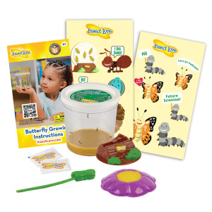 Insect Lore Cup Of Caterpillars Deluxe 5 Live Baby Caterpillars Stickers Chrysalis Holding Log Included Painted Lady But