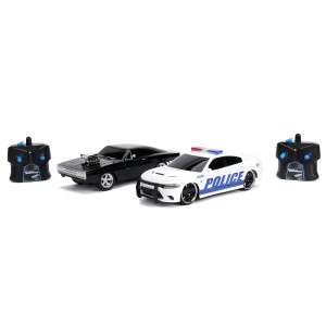 Jada Fast Furious Chase Twin Pack Doms Dodge Charger Rt Dodge Charger Srt Hellcat Police Chase Car Rc Usb Charged Bl