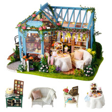 Fosuboo Cuteroom Diy Mini Dollhouse Wooden Furniture Kitrose Garden Tea House Handmade Cottage Hut Small House With Music Box