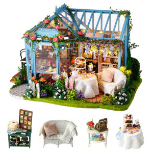 Fosuboo Cuteroom Diy Mini Dollhouse Wooden Furniture Kitrose Garden Tea House Handmade Cottage Hut Small House With Music Box