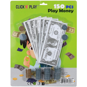 Click N Play Pretend Play Money For Kids 150 Piece Set Of Realistic Bills Coins Perfect For Counting Math Currency Set