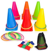 3 In 1 Carnival Games Set, Soft Plastic Cones Cornhole Bean Bags Ring Toss Games For Carnival Kids Birthday Party Indoor Outdoor Games Supplies