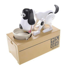 Az Trading & Import My Dog Piggy Bank - Robotic Coin Munching Toy Money Box (White With Black Spot)