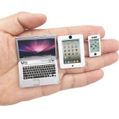 3 Pack Dollhouse Mini Laptop Tablet and Smart Phone Scene computer Simulation Accessories for Doll 16 112 Miniatures Silver