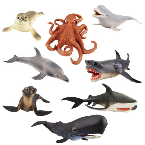 Toymany 8Piece Large Sea Animal Figurines Set 48 Sharks Whales Dolphin Bath Toys Cake Toppers Birthday Gifts For Kids