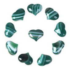 Green Banded Agate Gemstone Healing Crystal 1 Inch Mini Puffy Heart Pocket Stone Iron Gift Box Pack Of 10